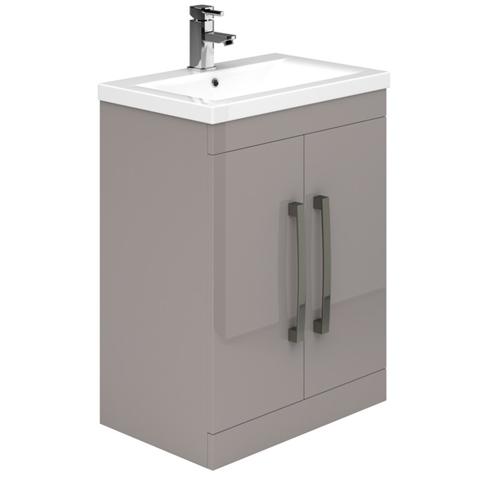 Essential NEVADA Floor Standing Washbasin Unit + Basin; 2 Doors; 500mm Wide; Cashmere