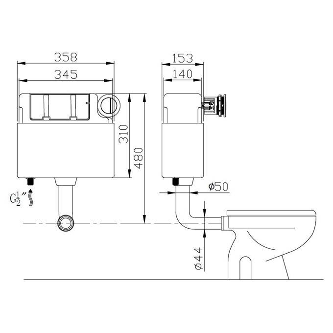 Essential Pneumatic Dual Flush Concealed Cistern with Button