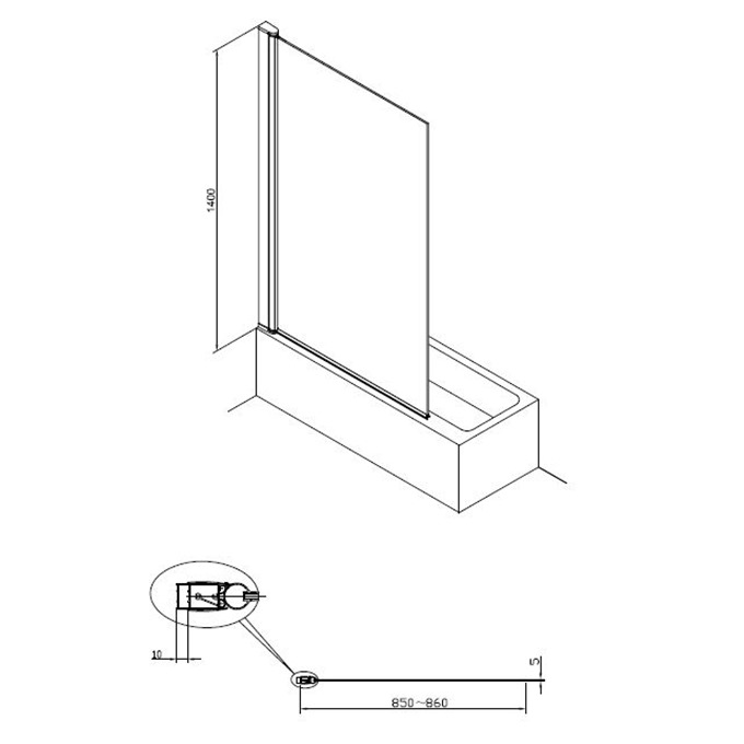 Essential Designer 1400mm x 850mm x 5mm Bath Screen - Matt Black