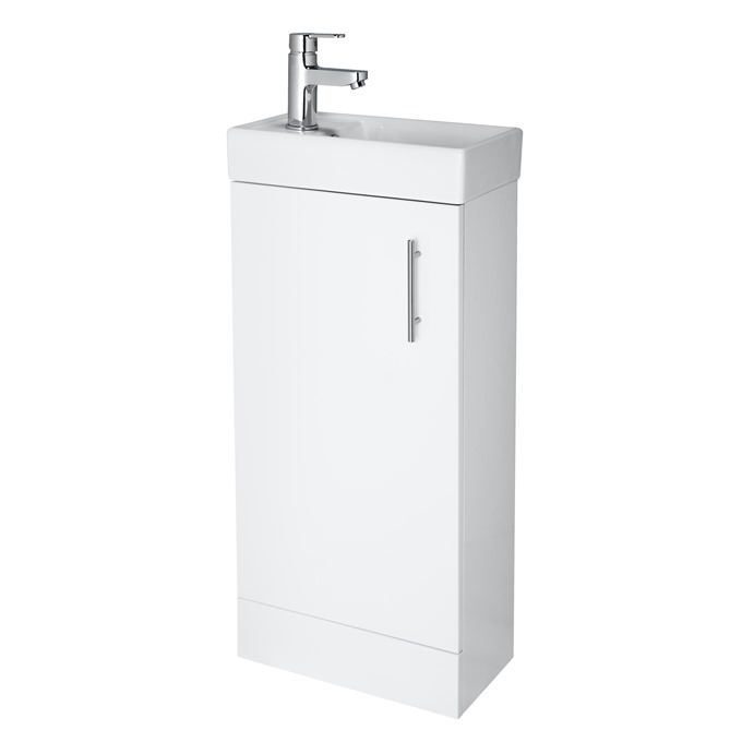 Essential ALASKA 400MM floorstanding cloakroom unit with reversible Basin and Hinges