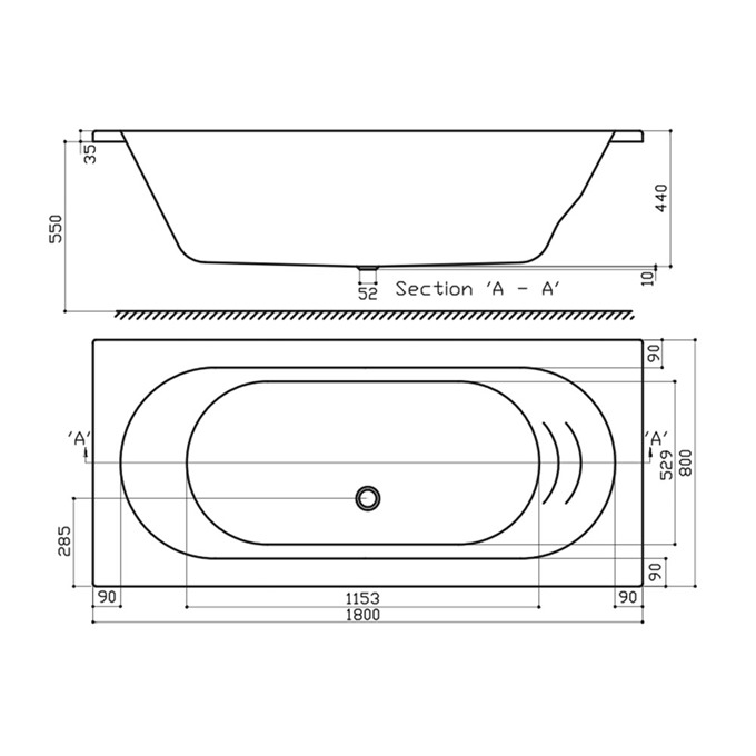 Essential RICHMOND Rectangular Double Ended Bath; 1800x800mm; 0 Tap holes; White