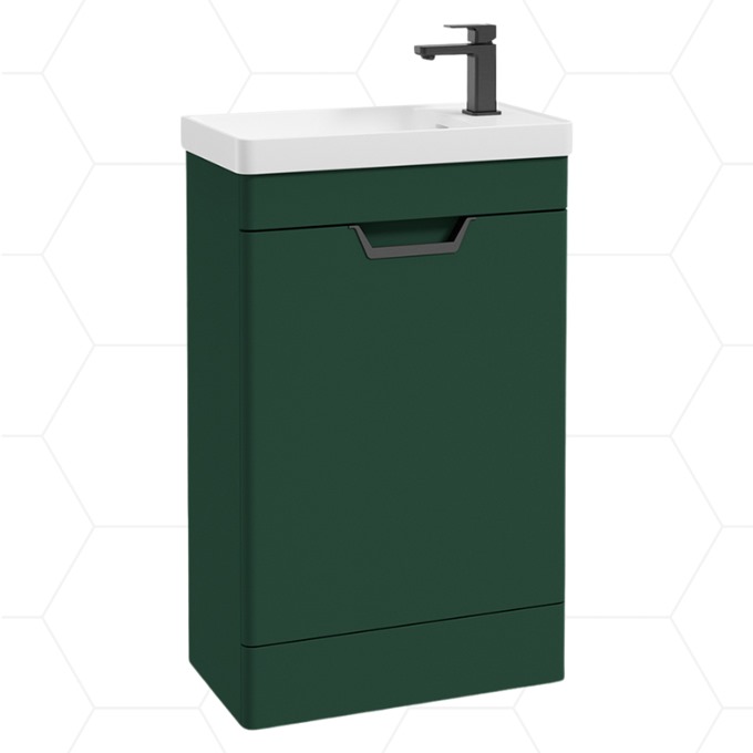 Freya 550mm Floor Standing 1 Door Unit with Polymarble Basin - Wreath Green