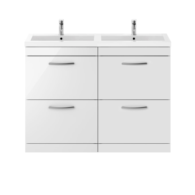 Kinetic 1200 x 383mm Floor Standing 4 drawer Unit Gloss White with Double Basin