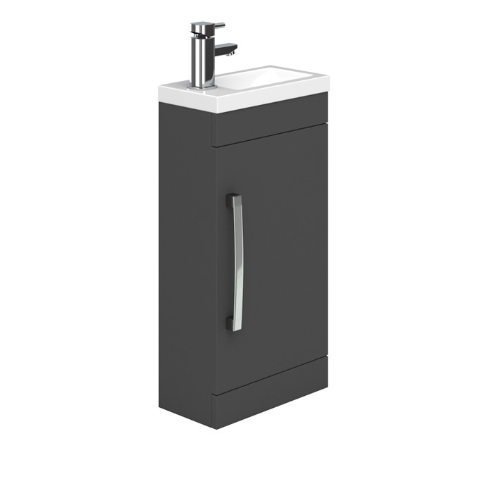 Essential NEVADA Floor Standing Washbasin Unit + Basin; 1 Door; 400mm Wide; Grey