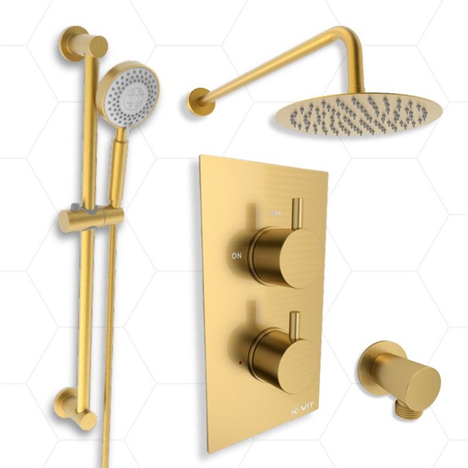 Brass Thermostatic Concealed Shower Valve with Round Fixed Wall Arm Drencher and Slide Rail Kit